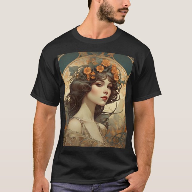 Camiseta Ilustração feminina com Art Nouveau (Frente)