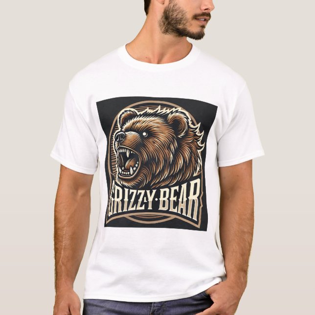 Camiseta Ilustração Feroz de Urso Pardo (Frente)