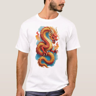 Camiseta Ilustração Fiery do Dragão Vermelho Chinês-67561