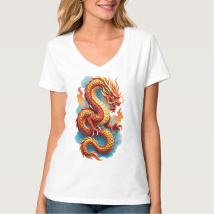 Camiseta Ilustração Fiery do Dragão Vermelho Chinês-67561