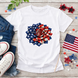 Camiseta Ilustração Floral de Bandeira Patriótica