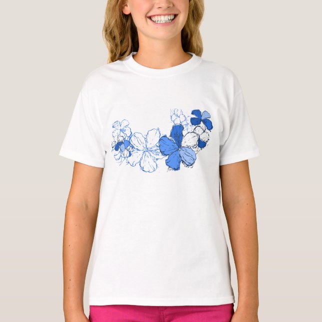 Camiseta Ilustração Floral de Doodle Hibiscus Hawaiian (Frente)