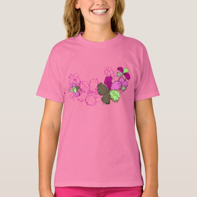 Camiseta Ilustração Floral de Doodle Hibiscus Hawaiian (Frente)