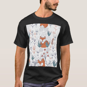 Camiseta Ilustração florestal do garoto, raposas e flores.