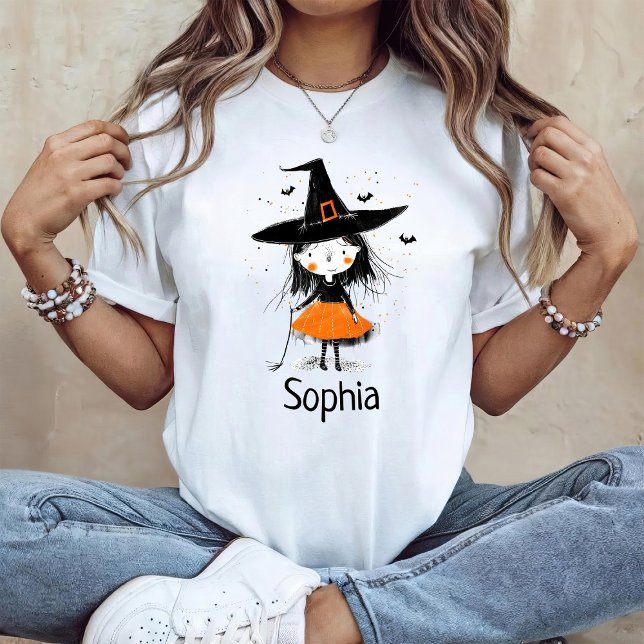Camiseta Ilustração Fofa de Bruxa de Halloween (Criador carregado)
