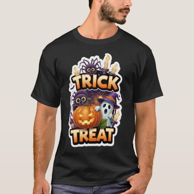 Camiseta Ilustração fofa de Halloween com fantasma abóbora  (Frente)