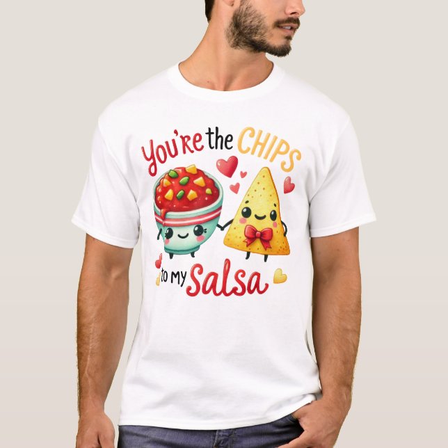Camiseta Ilustração Fofa de Lanche de Chips e Salsa (Frente)