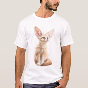 Camiseta Ilustração Fofa de Raposa Fennec Desenhada à Mão p