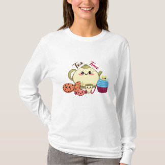 Camiseta Ilustração Fofa Kawaii Hora do Chá e Doces