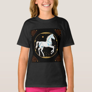 Camiseta Ilustração Geométrica Abstrata de Cavalo Branco