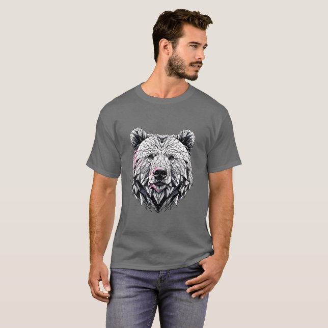Camiseta Ilustração Geométrica Da Face Do Urso Poligonal (Frente Completa)