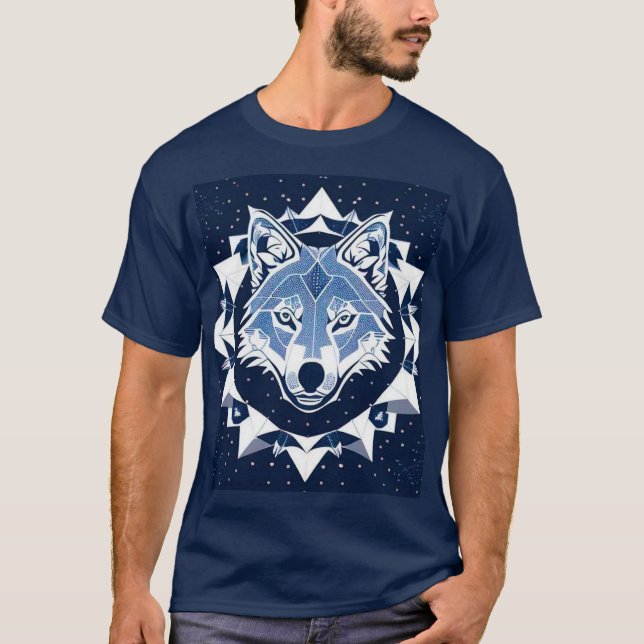 Camiseta Ilustração Geométrica de Lobo (Frente)
