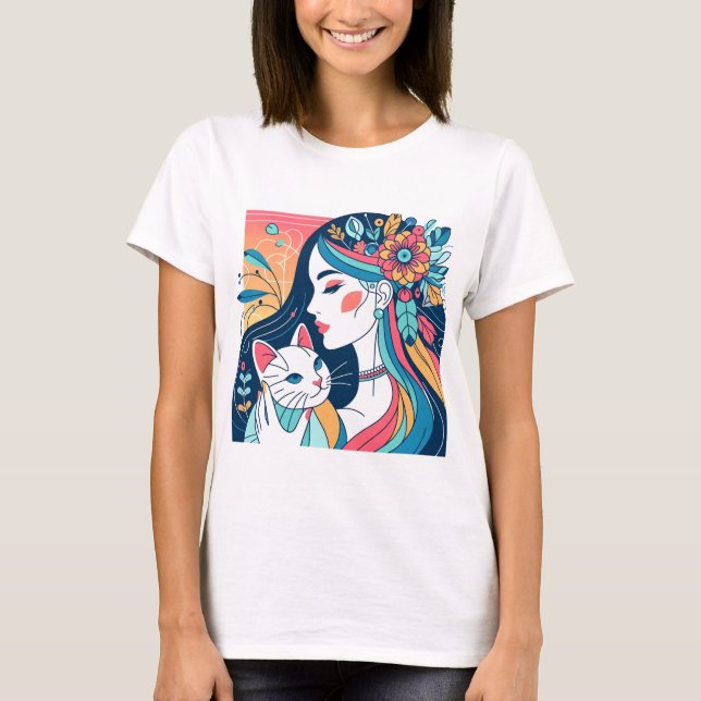 Camiseta Ilustração Gráfica de Gato T-Shirt (Frente)