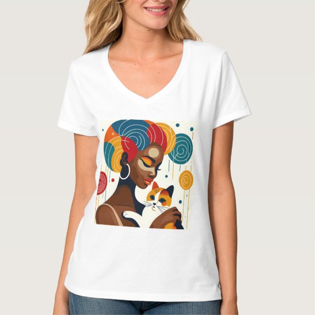 Camiseta Ilustração Gráfica de Gato T-Shirt (Frente)