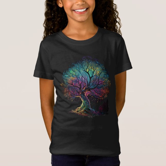 Camiseta Ilustração iluminada por árvore Aurora Borealis T- (Frente)