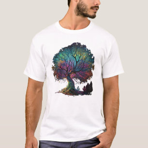 Camiseta Ilustração iluminada por árvore Aurora Borealis T-