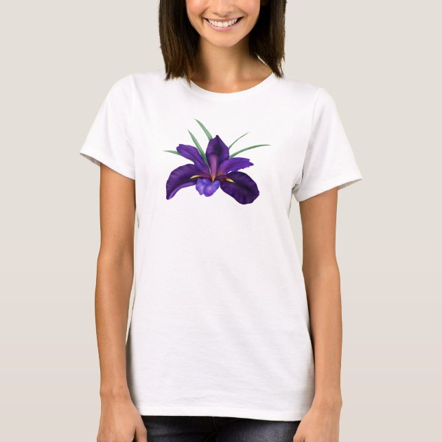 Camiseta Ilustração Iris de Água de Cão Roxo Profundo (Frente)