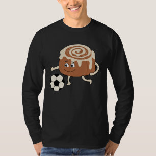 Camiseta Ilustração Irônica de Rolo de Canela Jogando Futeb