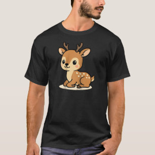 Camiseta Ilustração Kawaii de Cervo de Desenho Animado Flor