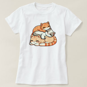 Camiseta Ilustração Kawaii de Gatinhos Ruivos Adormecidos E