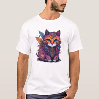Camiseta Ilustração mágicaCores d'água Cat Boho Cat Waterco