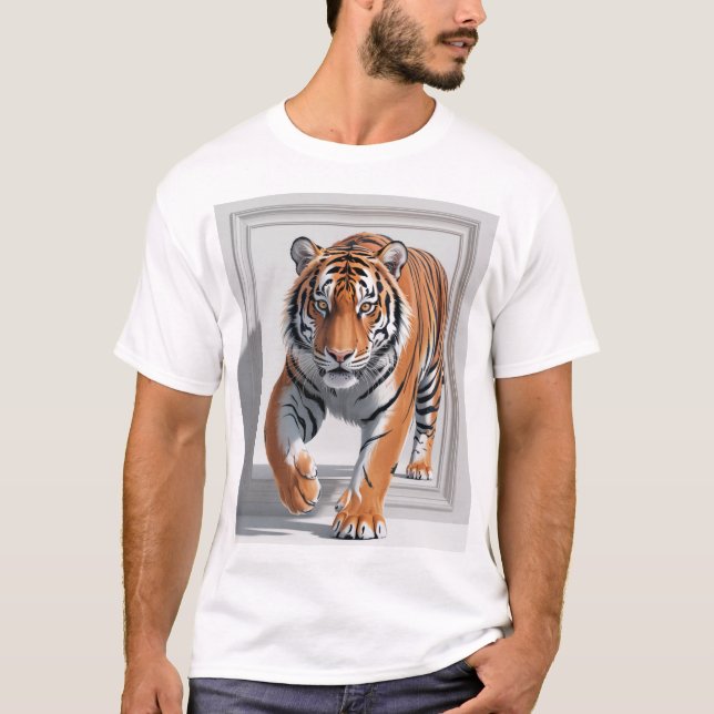 Camiseta Ilustração Majestosa de Tigre 3D | Hyper-Realístic (Frente)