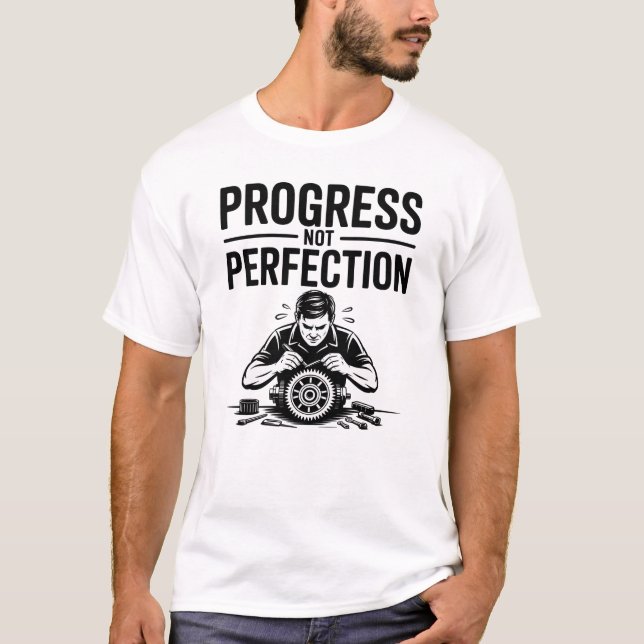 Camiseta Ilustração Mecânica do Progresso Não-Perfeição (Frente)