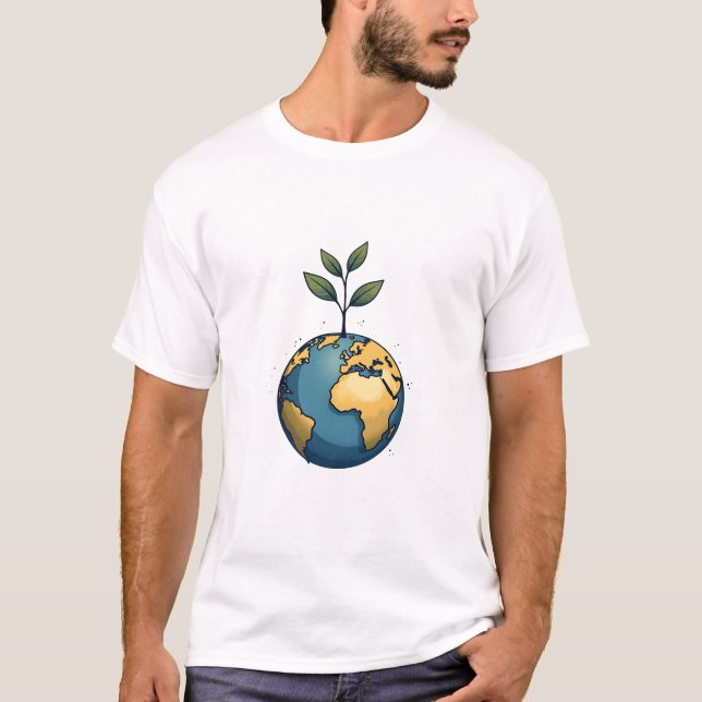 Camiseta Ilustração Minimalista da Terra com Pla (Frente)