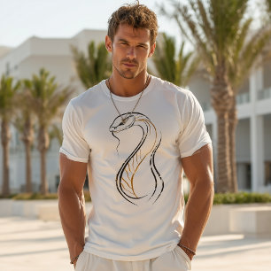 Camiseta Ilustração Minimalista de Cobra em Linhas Artístic