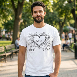 Camiseta Ilustração Minimalista de Coração de Amor Desenhad