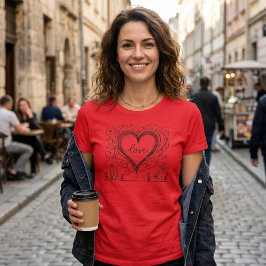 Camiseta Ilustração Minimalista de Coração de Amor Desenhad