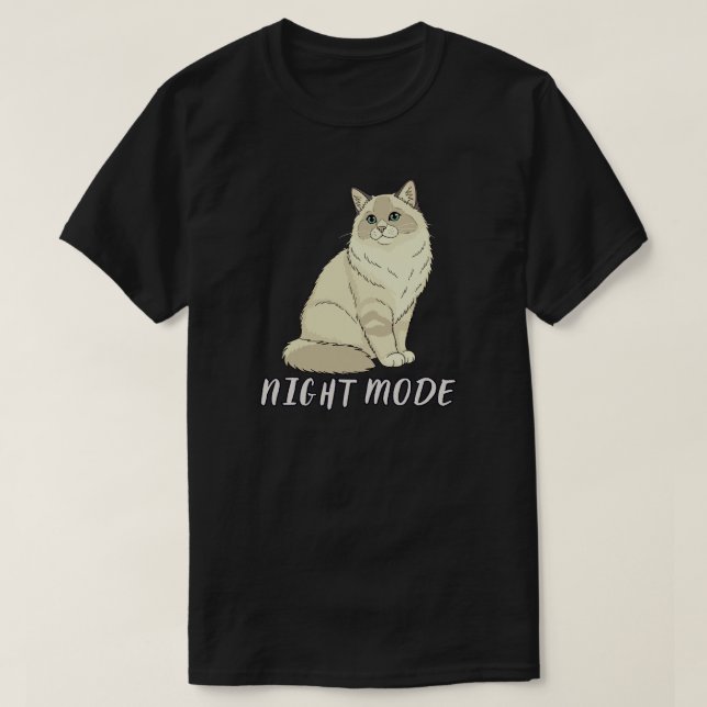 Camiseta Ilustração Minimalista de Gatinho em Modo Noturno  (Frente do Design)