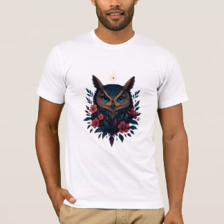Camiseta Ilustração Mística de Coruja com Flores - Elegante