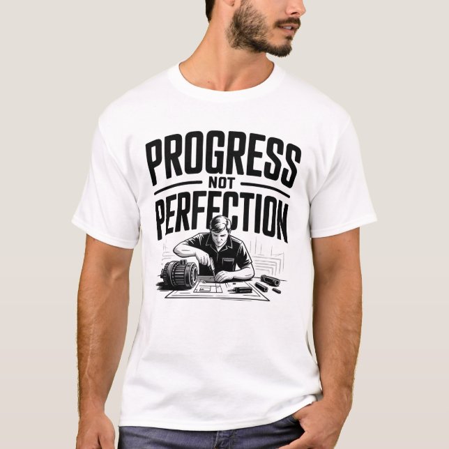 Camiseta Ilustração Motivacional de Progresso Não Perfeição (Frente)