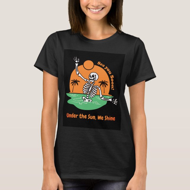 Camiseta Ilustração Negra e Laranja Caveira T-Shir (Frente)