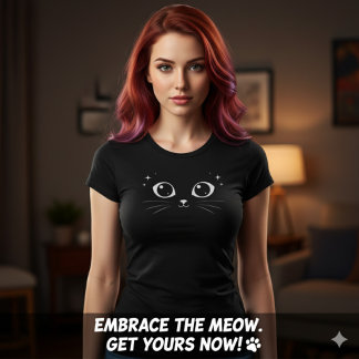 Camiseta Ilustração Olhos de Gato Branco Minimalista