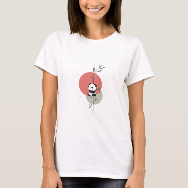 Camiseta Ilustração Pacífica de Panda e Bambu (Frente)