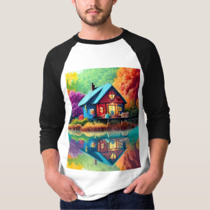 Camiseta Ilustração paisagística com lago de algodão