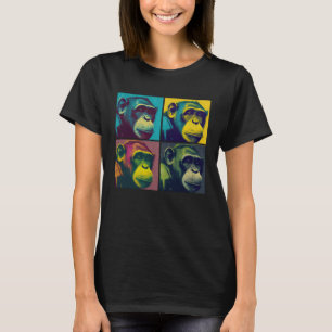 Camiseta Ilustração Pop de Chimpanzé Animal Colorido Mulher