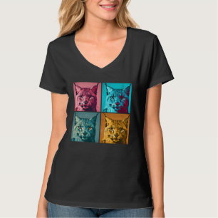 Camiseta Ilustração Pop de Lince Colorido Animal Mulheres H