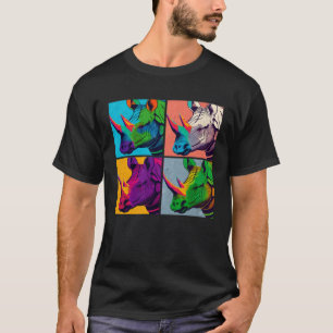 Camiseta Ilustração Pop de Rinoceronte Animal Colorido Mulh