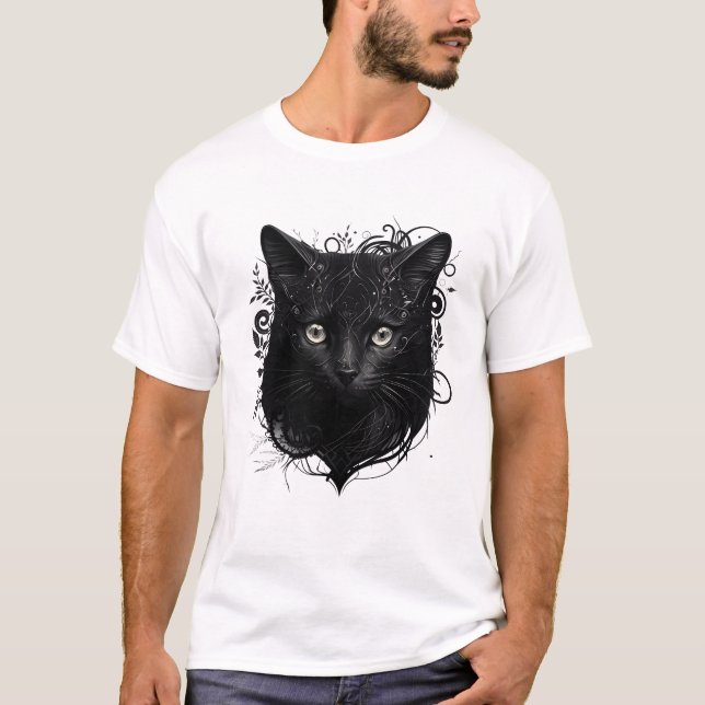 Camiseta ilustração realista de um gato preto (Frente)