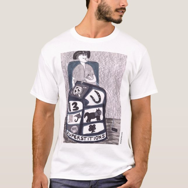 Camiseta Ilustração Representando Itens de Símbolos Superst (Frente)
