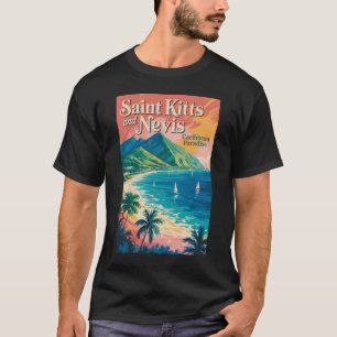 Camiseta Ilustração Retro da Paisagem de São Cristóvão e Ne