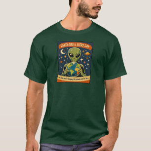 Camiseta Ilustração retro de alienígena no espaço no Dia da