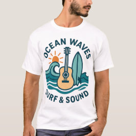 Camiseta Ilustração Retro de Guitarra de Surf
