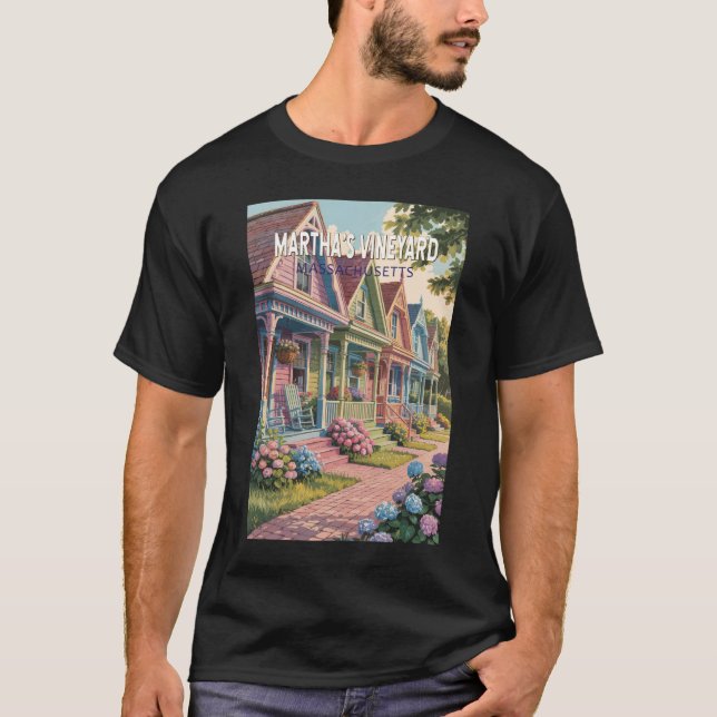 Camiseta Ilustração Retro de Martha's Vineyard Massachusett (Frente)