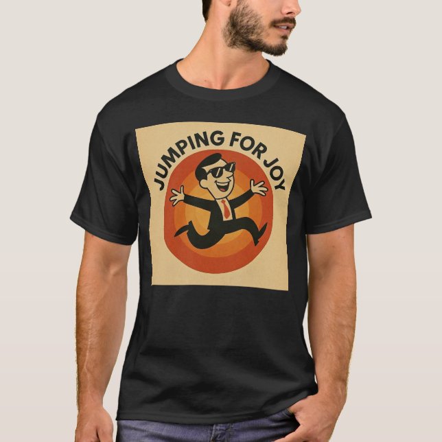 Camiseta Ilustração Retro de Salto Feliz Personagem (Frente)