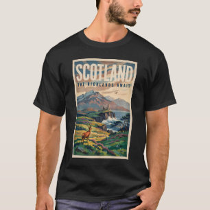 Camiseta Ilustração Retro de Veado das Terras Altas Escoces