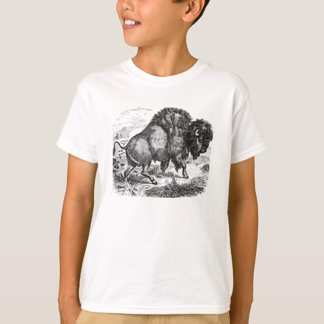 Camiseta Ilustração retro do animal do bisonte do búfalo do (Frente)